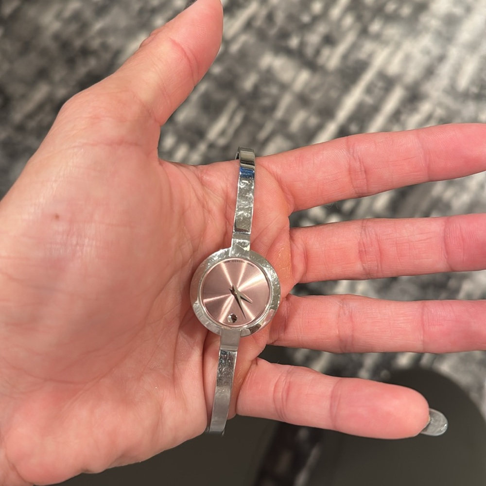 Movado Silver and Pink Bracelet Watch
